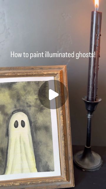 Paint A Ghost On A Painting, Add Ghost To Painting, Watercolor Ghost Paintings, Watercolor Ghost Tutorial, Ghost Watercolor Paintings, Watercolour Ghost, Watercolour Ghost Painting, Ghost Painting Ideas, Watercolour Halloween