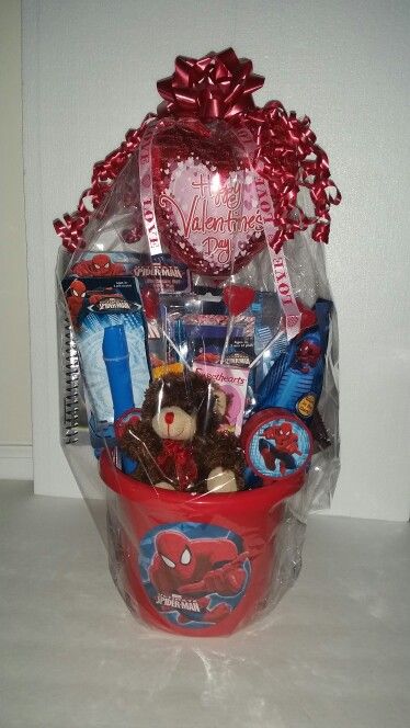 Small Spiderman Valentines Gift Basket Spiderman Valentines Gifts, Guy Valentines Day Basket, Spider Man Valentines Gifts, Red Valentines Basket For Him, Valentine’s Day Baskets For Toddler Boy, Valintine Basket Boys, Valentine Gift Baskets, Valentine Baskets, Valentines For Boys