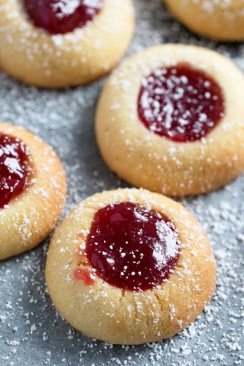 Jam Cookie Recipes, Strawberry Thumbprint Cookies Recipe, Strawberry Jam Cookies Recipes, Strawberry Jam Cookies, Thumbprint Cookie Recipe, Easy Strawberry Jam, Thumbprint Cookie, Strawberry Sugar Cookies, 3 Ingredient Cookies