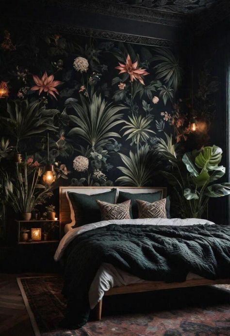 Dark Boho Bedroom Design Ideas - Cozy, Chic, and Eclectic Inspirations Boho Bedroom Dark, Dark Boho Bedroom, Bedroom Dark, Dark Boho, Boho Bedroom Design, Moody Bedroom, Dark Bedroom, Dark Home Decor, Sanctuary Bedroom