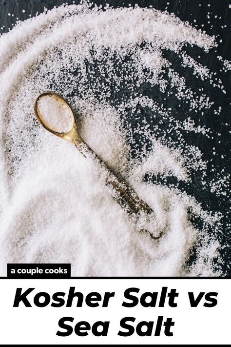 Kosher salt vs sea salt: what’s the difference between these distinct types? Here’s what you need to know about using them in cooking. Salt Substitute, A Couple Cooks, Recipe Hacks, Finishing Salt, Vegan Recipes Plant Based, Healthy Cook Books, Vegetarian Cookbook, Couple Cooking, Clam Recipes