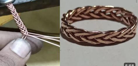 Diy Copper Wire Bracelet, Diy Copper Wire Ring, Woven Wire Ring, Making Copper Rings, Ring Made Of Wire, Braided Ring Diy, Wire Jewelry Men, Diy Copper Wire Projects, Copper Wire Bracelet Tutorial