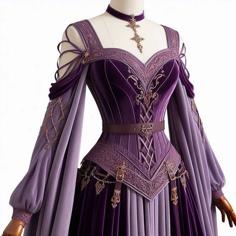 Fantasy Dress Reference, Purple Game Of Thrones Dress, Medieval Clothing Women Royal, Medieval Princess Outfit, Medevial Dresses Royal, Fantasy Dresses Art, Fantasy Fashion Inspiration, Fantasy Ball Outfits, Royal Fantasy Dress