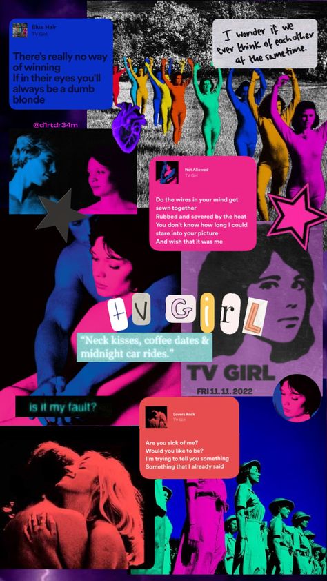 Tv Girl Who Really Cares Wallpaper, Tv Girl Collage, Tv Girl Aesthetic Wallpaper, Tv Girl Lockscreen, Tv Girl Background, Dangerously Yours Tv Girl, Tv Girl Homescreen, Tv Girl Wallpaper Iphone, Tv Girl Songs