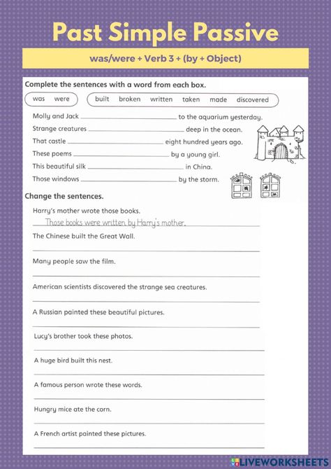 Past Passive Worksheet, Passive Worksheet, Language Acquisition Theories, Past Simple, Language Acquisition, English As A Second Language (esl), Past Tense, English As A Second Language, Interactive Activities