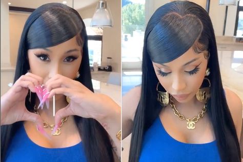 Heart Part Hairstyle, Cardi B Hairstyles, Hair Wont Grow, Romantic Hairstyles, Tight Curls, Athletic Hairstyles, Heart Hair, Fuller Hair, Hairstyle Look