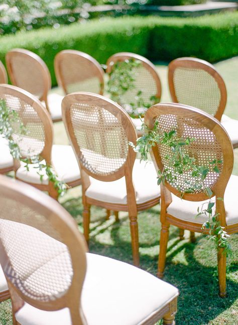 Head Table Backdrop, Photography Planner, Greystone Mansion, Cane Back Chairs, Ceremony Aisle, Disney Weddings, Wedding Chair Decorations, Chair Decor, Ceremony Design