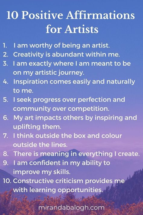 Use these daily artist affirmations to develop a success mindset related to your art career or art business. By repeating these positive affirmations every day, you’ll reprogram your negative thoughts and limiting beliefs to become positive. As such, these affirmations for imagination and creativity will help you develop more happiness, better wellness, and greater productivity in your creative life. Art Business Quotes, Sharp Memory Affirmations, Daily Affirmations For Artists, Graphic Design Affirmations, Successful Artist Affirmations, Acting Career Affirmations, I Am Creative Affirmation, Successful Artist Aesthetic, Creator Affirmations