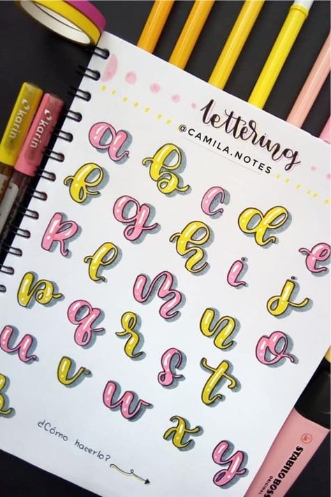 Whether you want to change up your header / title lettering or need a new bullet journal font, these awesome alphabet lettering ideas and spreads will give you the inspiration you need! #bujolettering #alphabet #fonts #bujofont #bulletjournal Bullet Journal Fonts, Letter Styles, Bullet Journal Font, Lettering Guide, Bullet Journal Banner, Font Ideas, Journal Fonts, Bullet Journal Notes, Alfabet Letters