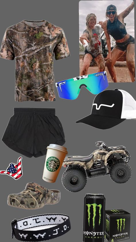 #outfit#mudding Four Wheeler Outfit Women, Mud Bogging Outfit, Country Outfits With Ripped Jeans, Country Outfits For Work, Mudding Outfits For Women, Hunting Fits Women, Fourwheeling Outfit, Matching Country Outfits, Cute Outfits Shuffles