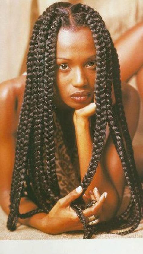 Box #Braids by Anu Prestonia for Essence Magazine (Dec. 1992) #KhamitKinks Big Braid Styles, Fluffy Braids, Faux Loc, Big Box Braids, Blonde Box Braids, Big Braids, Jumbo Box Braids, Long Box Braids, Pelo Afro