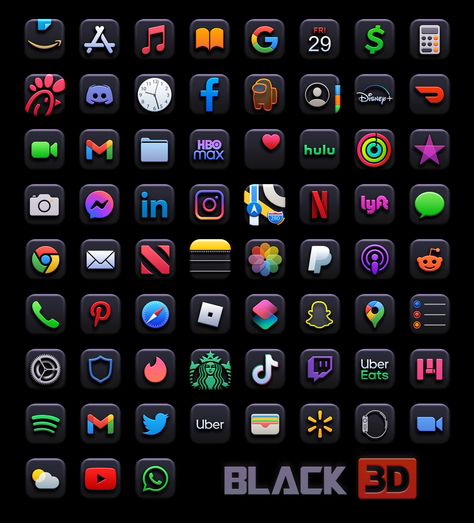 Black 3d App Icons Free Download - Black App Icons Aesthetic For Ios 14 ABC 3d App Icons, Icon Pack Android, System Wallpaper, Themes For Mobile, Android Icons, Phone Customization, Surf Vintage, Mobile App Icon, Vector Wallpaper