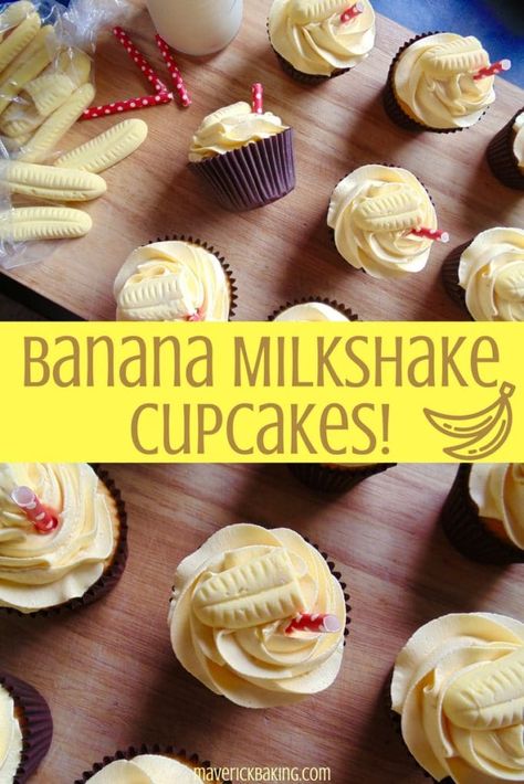 Artisan Cupcakes, Banana Icing, Flavoured Buttercream, Cupcake Flavours, Milkshake Cupcakes, Flavored Cupcakes, Banana Milkshake, Cupcake Flavors, Buttercream Icing