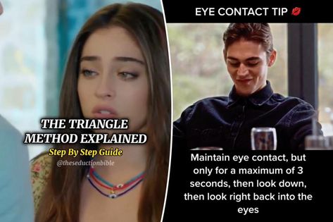 Triangle Effect Flirting, The Triangle Method, Triangle Method Eye Contact, Fancy Haircut, Triangle Method, Clothes Tiktok, Divine Feminine Aesthetic, Triangle Eye, Eye Movement