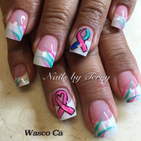 Nail Designs For Cancers, Finger Nail Ideas, Ribbon Nails, Toe Nail Color, Fingernail Designs, Fancy Nails Designs, October Nails, Nail Design Inspiration, Crazy Nails