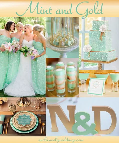 Mint_and Gold_Wedding Mint And Gold Wedding, Green And Gold Wedding, Gold Wedding Decor, Feathers Wedding, Wedding Mint, Wedding Color Scheme, Wedding Color Combinations, Wedding Mint Green, Mint And Gold