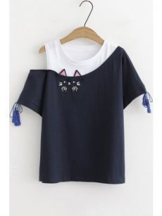 973a5f0ccbc4ee3524ccf035d35b284bdesc42163315ri Girls Top Design, Cat Embroidery, Fashion Tops Blouse, Trendy Fashion Tops, Chic Shop, Elegante Casual, Fashion Attire, Refashion Clothes, Fashion Design Clothes