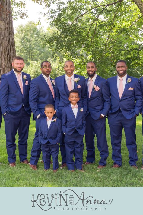 Blue And Pink Suit Men, Blush Pink And Navy Blue Wedding Groomsmen Suits, Navy Blue And Pink Tuxedo Wedding, Navy Blue And Pink Groomsmen, Navy Blue Suit With Pink Tie, Navy Suit Pink Shirt, Blue Suit Pink Tie, Pink Prom Suit, Blue Groomsmen Suits