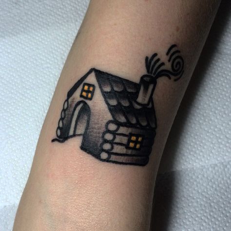 A small traditional house tattoo by Carina Soares Small Traditional House, Small House Tattoo, Related Tattoos, House Tattoo, O Tattoo, Classy Tattoos, Home Tattoo, Ankle Tattoo, Traditional House