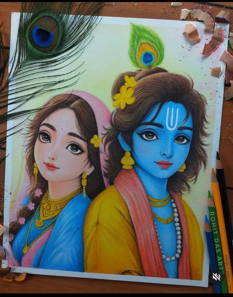 Radha Krishna Wallpaper Drawing, Easy Drawings Of Radha Krishna, Radha Krishna Drawing Colourful, Krishna Ji Sketch Easy, Krishan Ji Paintings, Radha Krishna Canvas Painting Ideas, Radha Krishna Pencil Colour Drawing, Radhakrishna Paintings Canvases, Shri Krishna Painting