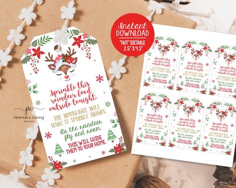 Reindeer Birthday Party, Reindeer Food, Birthday Party Printables, Label Christmas, Tags Printable, Christmas Labels, Facebook Event, Birthday Party Gift, Printable Tags