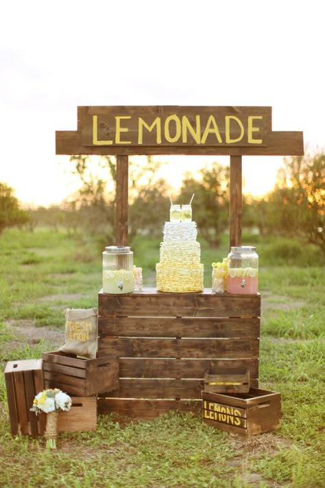 Lemonade and pink lemonade stand but in mason jars on ice in barrels and a table next to it for sodas and waters (huge money saver) like this decor around it Reception Drink Station, Lemonade Wedding, Lemonade Bar, Reception Drink, Lemonade Party, Dogwood Blossoms, Picnic Wedding, Food Stands, Wedding Entertainment