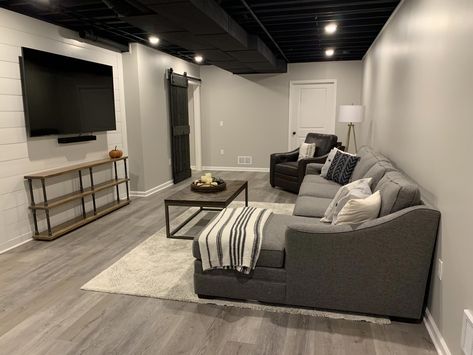 Black And Grey Basement Ideas, Black And Gray Basement, Basic Basement Ideas, Furnished Basement Ideas, Small Cozy Basement Ideas, Black And White Basement Ideas, Finished Basement Ideas On A Budget, Small Basement Ideas Layout, Small Basement Ideas Cozy