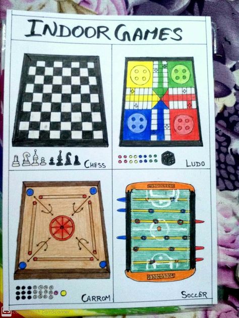 Indoor And Outdoor Games Chart, Outdoor Games Chart, Games Drawing, Wall Wardrobe, Wall Wardrobe Design, Family Playing, Alphabet Crafts Preschool, Big Rangoli, Birthday Wishes Greetings