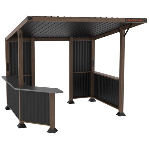 PRICES MAY VARY. Built to Last: Heavy-duty galvanized steel construction and expansion bolts that securely attach this pavilion to a wood deck or concrete patio keep this pavilion in place and ensure it can withstand the elements. Stylish and Durable: The dark, textured steel sides of this pavilion with the lighter heat transferred wood grain detail along the edges provide a stylish contrast that make this pavilion a great aesthetically pleasing addition to any backyard patio. Reversible Bar Cou Permanent Gazebo, Outdoor Cooking Spaces, Outdoor Grill Station, Grill Gazebo, Bistro Lights, Backyard Bar, Bar And Grill, Backyard Kitchen, The Pavilion