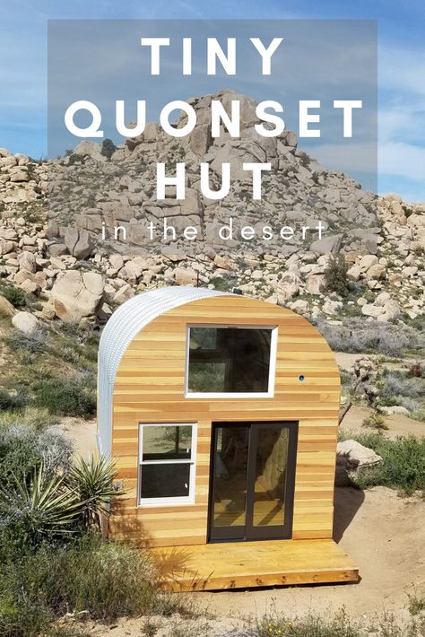 Pioneertown, California is known for being a live-in Old West movie set, but SteelMaster customer Mark P.’s  10' x 12' Quonset hut is the real star of the town! Quonset Hut Tiny House, Quonset Hut Cabin, Quansa Hut Houses, Pioneertown California, Micro House Plans, A-frame Interior, Quonset Homes, Quonset Hut Homes, Arched Cabin