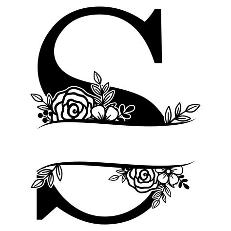 Alphabets Flower Monogram, Letter S S Alphabet Design, Letter Background Design, Letter S Calligraphy, Letter With Flowers, S Font, Floral Monogram Letter, Monogram Letter S, Flower Monogram, Tattoo Lettering Design