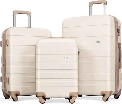 Amazon.com | Merax 3 Piece, Expandable Luggage Set, Suitcases with Wheels, Hardside, Ivory and Golden, 20/24/28 Inch | Luggage Sets Suitcase Sets, Hardside Luggage Sets, 3 Piece Luggage Set, Hard Shell Luggage, Spinner Luggage Sets, Lightweight Suitcase, Lightweight Luggage, Storage Trunks, Hardside Luggage