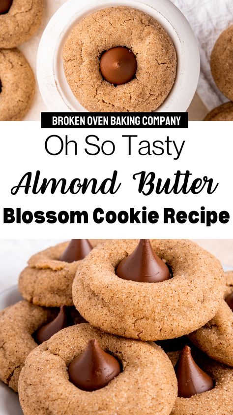 Almond Butter Blossoms, Almond Butter Blossom Cookies, Recipe Using Almond Butter, Almond Butter Cookie Recipe, Chocolate Kiss Cookies, Cookie Recipes Holiday, Cake Batter Cookies, Almond Butter Recipes, Christmas Baking Ideas