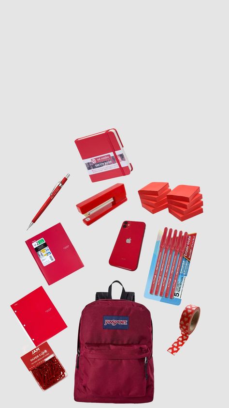 #red #backpack #school #f4f #fyf Red Aesthetic School, Red School Supplies, Aesthetic School Supplies, Aesthetic School, Red Backpack, Backpack School, Red Aesthetic, School Supplies, Backpacks