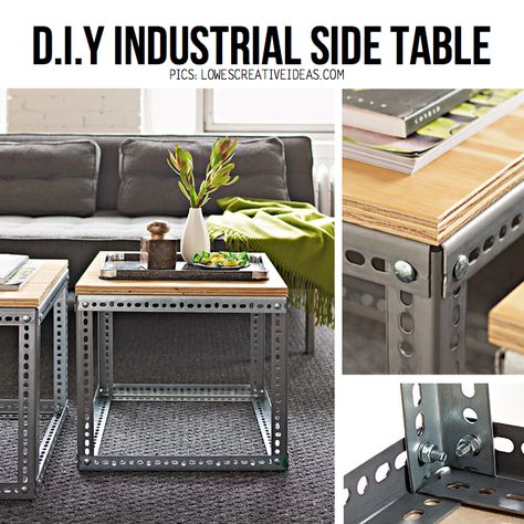 DIY Industrial Side Table (Updated link to actual tutorial) Industrial Diy, Wooden Living Room, Industrial Side Table, Diy Side Table, Industrial Coffee Table, Industrial Table, Diy Coffee Table, Diy Table, Metal Furniture