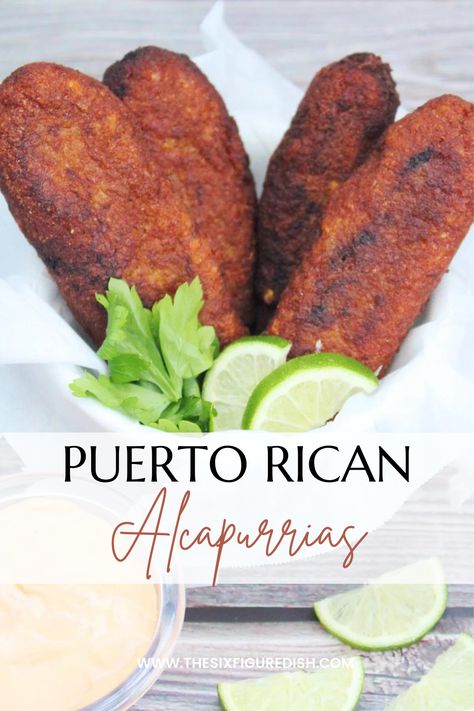 These Puerto Rican alcapurrias are perfect to munch on. This recipe is made with green bananas, plantains and a Puerto Rican style picadillo. #alcapurrias #puertoricanrecipes #puertoricancuisine #puertoricanfood #alcapurriarecipe #recetaspuertoriquenas Christmas Puerto Rican Recipes, Porter Rican Recipes, Batata Recipe Puerto Rican, Green Banana Recipes Puerto Rico, Puerto Rican Alcapurrias, Air Fryer Puerto Rican Recipes, Puerto Rican Lunch Ideas, Puerto Rican Food Ideas, Tostones Puerto Rican