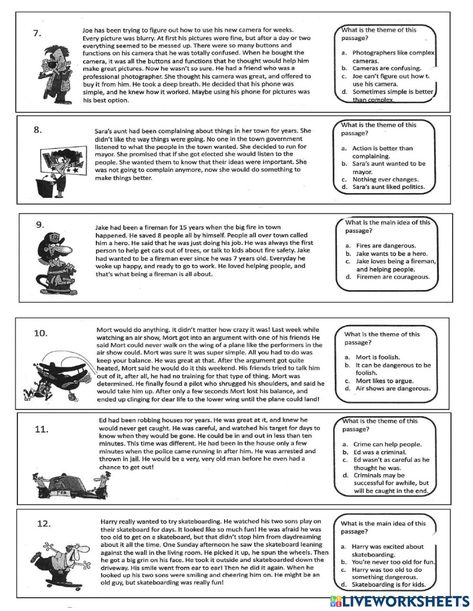 Finding Main Idea - Theme Part 1 worksheet Finding Main Idea, 1st Grade Reading Worksheets, Main Idea Worksheet, Short Passage, 1 Worksheet, Reading Worksheets, Main Idea, English Language Arts, School Subjects