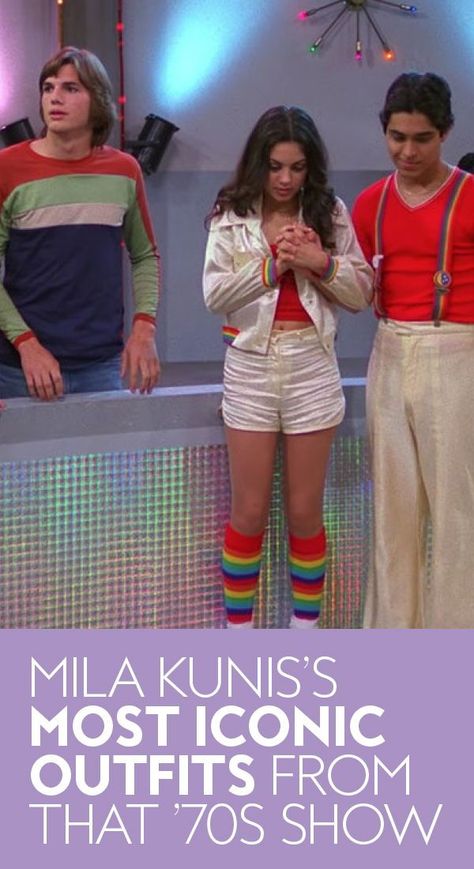 #MilaKunis's most iconic outfits from #Thatt70sShow. #JackieBurkhart #MilaAndAshton #Kelso 70s Costumes Women, Women’s 70s Outfit, Womens 70s Outfits Party, What To Wear To A 70s Themed Party, That’s 70 Show Outfits, That 70s Show Party Theme, 70’s Theme Outfit, That 70s Show Party, That's 70s Show Outfits