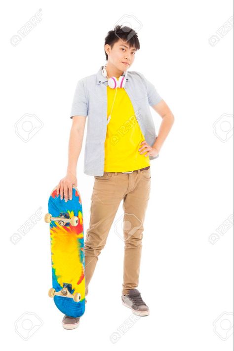 Holding A Skateboard, Holding Skateboard, Document Sign, Standing Poses, Web Blog, Figure Poses, Man Standing, Skateboard Art, Model Release