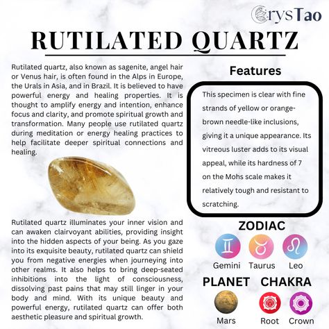 Elevate your spiritual journey with Rutilated Quartz, a captivating crystal known for its high vibrational energy and stunning beauty. Discover its healing properties, metaphysical properties, and lore. Use it in meditation, energy healing, and chakra balancing.#RutilatedQuartz #CrystalGuide #HighVibration #HealingProperties #Metaphysical #CrystalHealing #ChakraBalancing #SpiritualJourney #EnergyHealing Gold Rutilated Quartz Meaning, Golden Rutile Quartz Meaning, Golden Rutilated Quartz Meaning, Black Rutilated Quartz Meaning, Rutilated Quartz Meaning, Quartz Healing Properties, Crystal Knowledge, Witchy Crystals, Stone Meanings