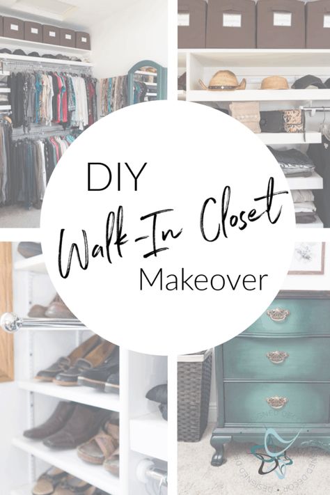 See a practical DIY walk-in closet makeover on a budget. See how to use thrift store finds and inexpensive items to create a practical and affordable closet makeover. Closet Makeovers On A Budget, Inexpensive Walk In Closet Ideas, Walk In Closet Diy Cheap, Diy Closet Makeover Walk In, Budget Walk In Closet, Diy Walk In Closet On A Budget Spare Room, Walk In Closet Ideas Diy Cheap, Closet Redo Diy, Closet Makeover Diy Walk In