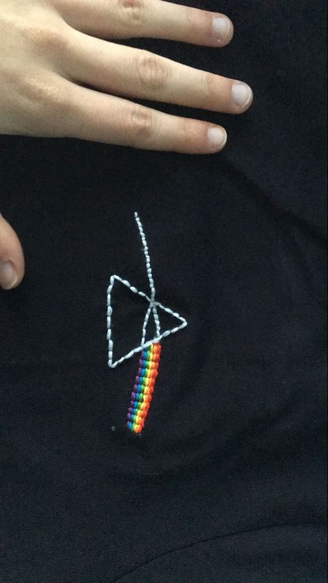 Pink Floyd Embroidery, Hand Embroidery Tshirt, Embroidery On Black, Band Tee Shirts, Embroidery Tshirt, Shirt Embroidery, Pink Floyd, Band Tees, Black T Shirt