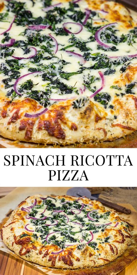 Using Ricotta Cheese, Ricotta Pizza, Pizza Oven Recipes, White Pizza Recipes, Spinach Pizza, Naan Pizza, Ricotta Recipes, Spinach Ricotta, Vegetarian Pizza