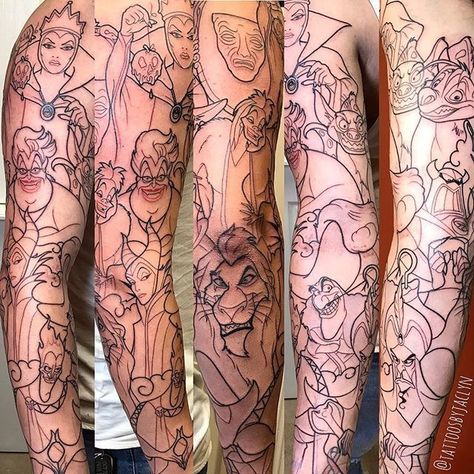 Villains Tattoo, Tattoos Disney, Disney Sleeve Tattoos, Disney Sleeve, Harry Potter Tattoos, Back Of Shoulder Tattoo, Disney Tattoo, Forearm Tattoo Women, Disney Villain