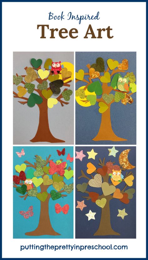 Tree Art inspired by the storybook "Wow! Said The Owl" by Tim Hopgood. Papercraft art using a variety of colors and textures. Wow Said The Owl Activities, Eyfs Books, Tim Hopgood, Tree Preschool, Tree Activities, Owl Activities, Owl In Tree, Preschool Fall, Art Activity