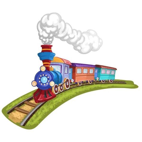 Download - Cartoon train with colorful carriage in railroad — Stock Illustration in 2022 | Stock illustration, Illustration, Cartoon Cartoon Train, Train Cartoon, Pop Art Vector, Train Carriage, Comic Pop Art, Illustration Cartoon, Free Vector Images, Pug, Vector Art