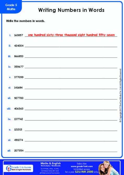 Decimal Place Value Worksheets: Grade 5 |www.grade1to6.com Decimal Place Value Worksheet, Numbers In Words Worksheet, Place Value Worksheets 4th Grade, Writing Numbers In Words, Numbers In Words, Value Worksheet, Number Words Worksheets, Math Multiplication Worksheets, Numbers Words