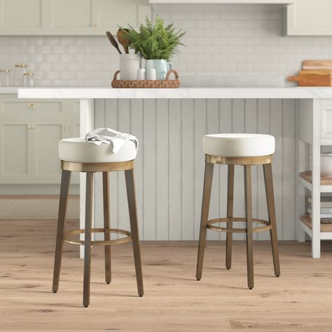 Three Posts™ Gadberry Swivel 30.5" Bar Stool & Reviews | Wayfair Space Saving Bar Stools, Under Counter Bar Stools, Backless Swivel Counter Stools, Backless Bar Stools Kitchen Island, Bar Stools No Back, Small Bar Stools, Bar Stool Upholstered, Jones Road, Tall Bar Stools