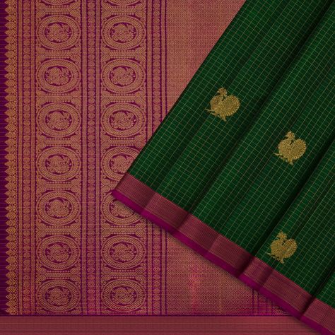 Checks And Stripes, Green Shot, Fashionable Saree Blouse Designs, Wedding Saree Indian, Kanjivaram Sarees, Elegant Saree, Color Bands, Bridal Gold Jewellery Designs, Silk Sari