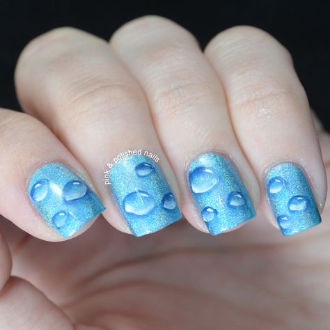 BEST nail art water drops EVER! So easy to do! Use hot glue or any other kind of clear glue! Raindrop Nails, Water Nail Art, Nails Water, Water Nails, Heart Nail, Blue Nail, Nail Polish Designs, Fabulous Nails, Beautiful Nail Art